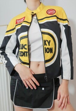 Vintage Y2K Yellow Black Biker Motocross Racing Jacket