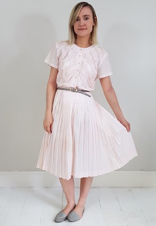 VINTAGE 50'S PALE PINK BUTTON PLEATED DRESS