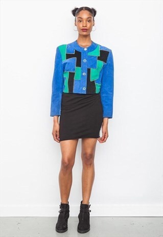 VINTAGE 1980'S BOXY PATCHWORK SUEDE JACKET