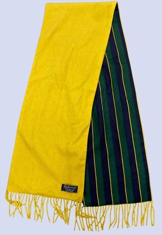 Green Blue Yellow Striped Wool Blend Neck Scarf