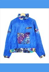 Vintage 90s Blue Abstract Patterned 1/4 Zip Ski Fleece