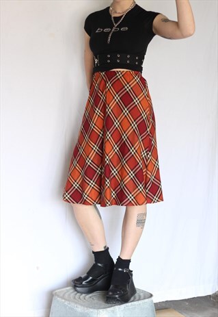 90S GRUNGE TWEED CHECKED SKIRT