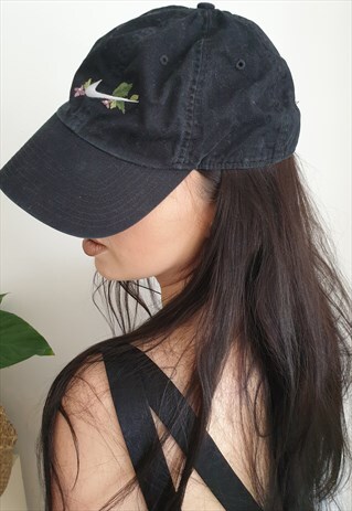 FESTIVAL FLORAL EMBROIDERY BASEBALL CAP HAT BLACK
