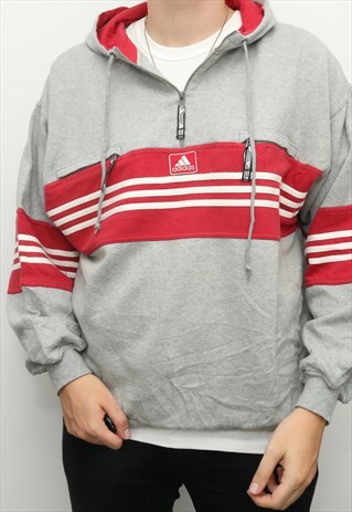 ADIDAS - RED AND GREY HOODIE - LARGE