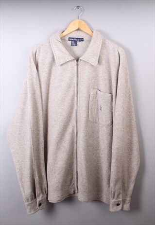 MENS VINTAGE CREAM NAUTICA FULL ZIP UP FLEECE SHIRT JACKET