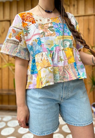 SOPHIA TOP - PASTEL PATCHWORK - M