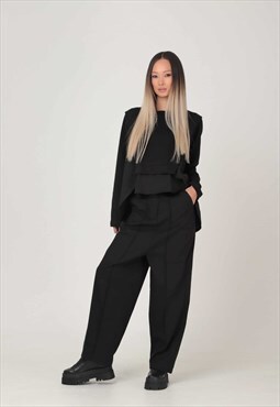 Wide leg smart trousers with front pintuck seams 