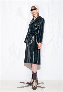 Vintage 70s Matrix Leather Trench Coat in Black