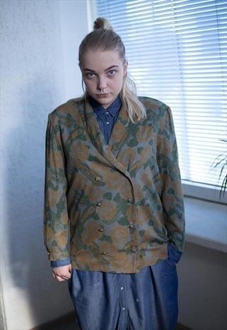 VINTAGE 60'S MULTICOLOUR FLOWER PRINT DOUBLE BUTTONS JACKET