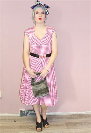 PINK AND WHITE CHECK PRINT DRESS - VINTAGE 1950'S INSPIRED