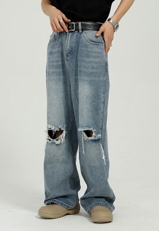 KALODIS LOOSE RIPPED CASUAL WIDE-LEG JEANS Y2K