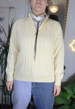 Vintage Y2K Yellow Cable Aran Fisherman Knit Jumper Sweater