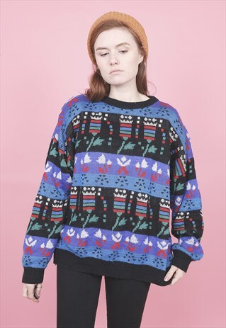 VINTAGE BLUE PATTERNED JUMPER /R14058