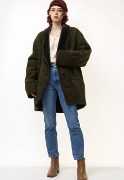 Sherpa Coat Women vintage 80's khaki suede coat 5369