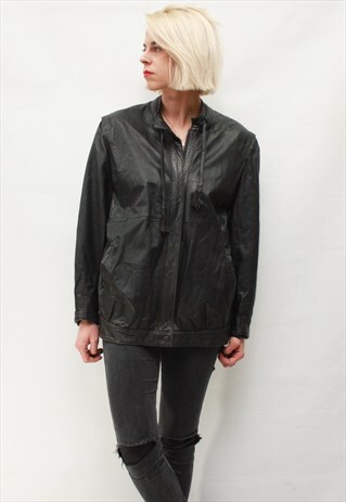 VINTAGE 80' OLDSCHOOL CLASSIC BEAUTIFUL BLACK LEATHER JACKET