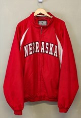 Vintage Nebraska Puffer Jacket Red White Colour Block 90s
