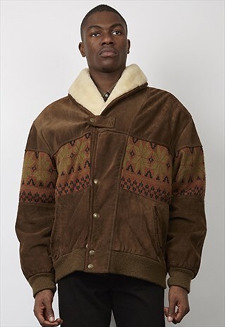 VINTAGE 80'S BROWN/CREAM KNIT SHEARLING JACKET