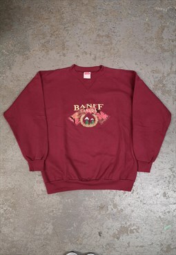 Vintage 90s Sweatshirt Burgundy Red Embroidered Location