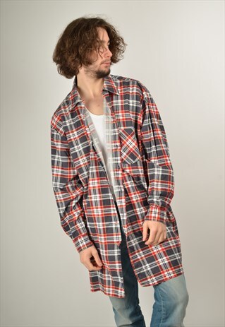VINTAGE CHECK FLANNEL SHIRT LONGLINE