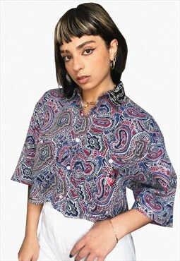 Upcycled Shirt In Blue Paisley And Snakes Print