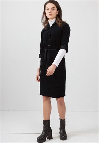 VINTAGE BLACK CORDUROY MINI DRESS