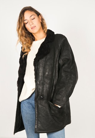VINTAGE 80S WINTER SHEEPSKIN COAT / R005