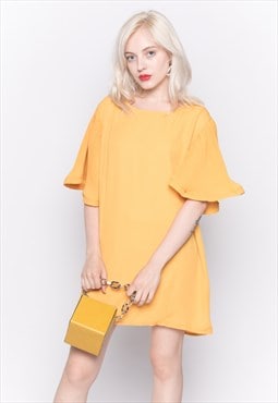 Top with Oversized Ruffle Sleeves in Mustard Yellow