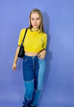 Vintage 90s Yellow Fred Perry Cropped Polo Shirt