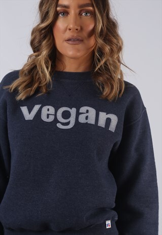VINTAGE VEGAN SWEATSHIRT PRINT PETITE LENGTH UK 6 - 8 (BL2N)