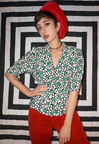 VINTAGE 80S LEAF PATTERN BLOUSE