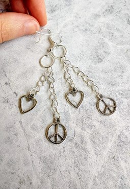 Peace Love Heart Drop Chain Earrings