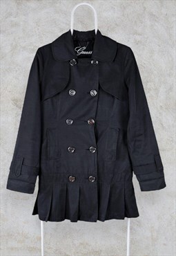 Guess Double Breasted Black Mac Trench Women's Small