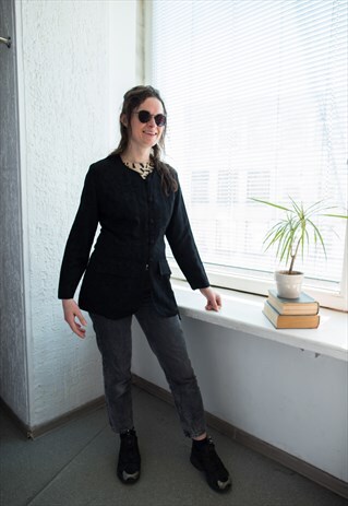 VINTAGE 70'S BLACK TEXTURED THIN JACKET