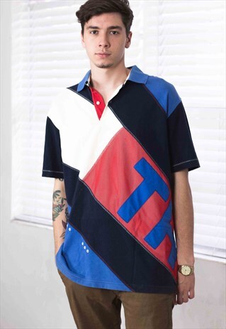 VINTAGE TOMMY HILFIGER BIG LOGO SHIRT 90S L 14.5