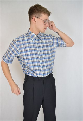 VINTAGE BLUE CHECKERED SHORT SLEEVE SHIRT