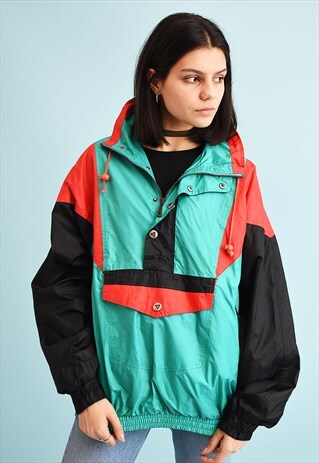 90'S RETRO ATHLEISURE SPORTS COLOUR BLOCK JACKET ANORAK
