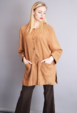 90'S FAUX SUEDE MOM'S MINIMALIST OVERSIZED JACKET TOP