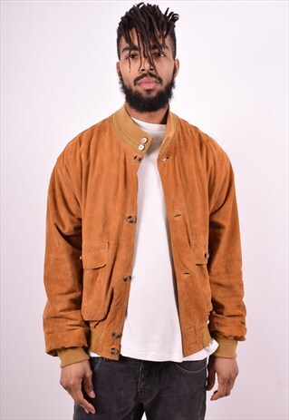 MENS VINTAGE SUEDE BOMBER JACKET XXL BROWN 90'S