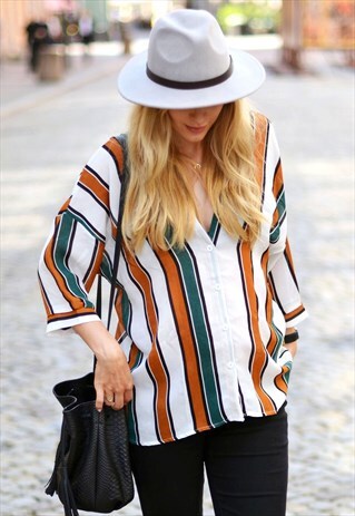 STRIPED BUTTON DOWN TOP - ORANGE
