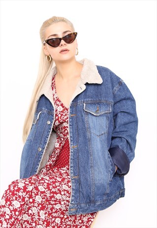 VINTAGE 90S DARK BLUE DENIM OVERSIZED SHERPA JACKET