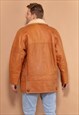 VINTAGE 80'S MEN SHEEPSKIN LEATHER COAT IN BROWN