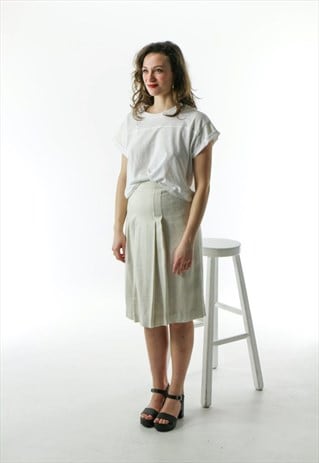 HIGH WAISTED WOOL SKIRT / PLEATET CREAM SKIRT