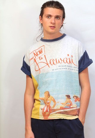 VINTAGE GREY GRAPHIC 'HAWAII' PRINT T-SHIRT
