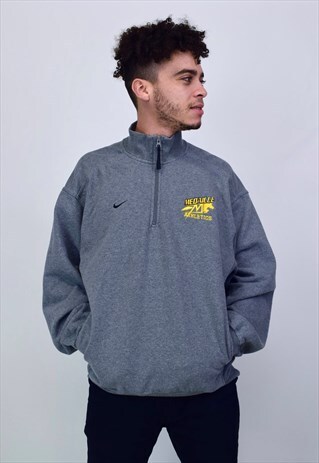 VINTAGE 90'S NIKE GREY 1/4 ZIP SWEATSHIRT WITH POCKETS
