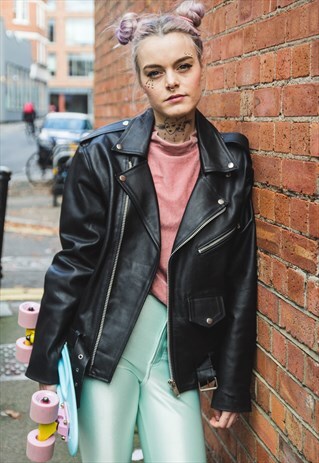 CLASSIC BLACK PREMIUM LEATHER BIKER JACKET (OVERSIZED)