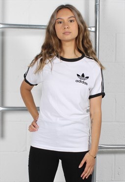 Vintage Adidas T-Shirt in White with Spell Out Logo Small