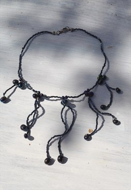 Deadstock 90s opalescence blue-black choker necklace.