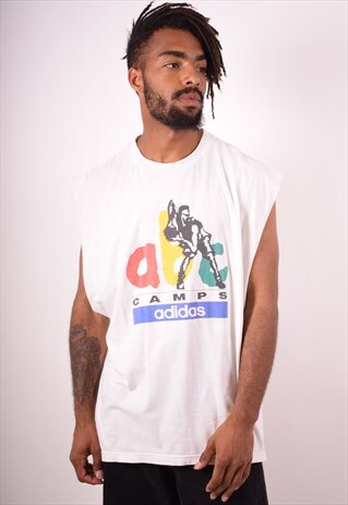 ADIDAS MENS VINTAGE VEST TOP XL WHITE 90S