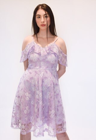 VINTAGE LAVENDER A-LINE LACE DRESS