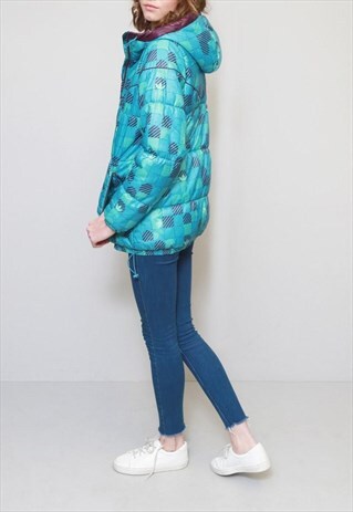 VINTAGE 1990'S ADIDAS LOGO AQUA BLUE PUFFER COAT
